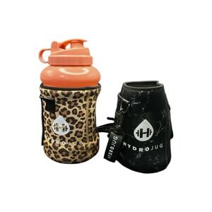 Coral Hydrojug 73oz Water Bottle w/ 2 Sleeves Cheetah & Black Marble Print EUC